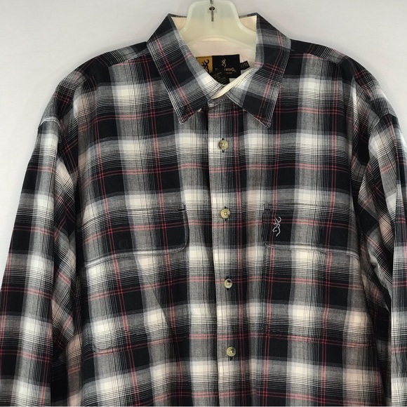 Browning Men's Black & White Plaid Long Sleeve Button Down Shirt - Picture 3 of 11